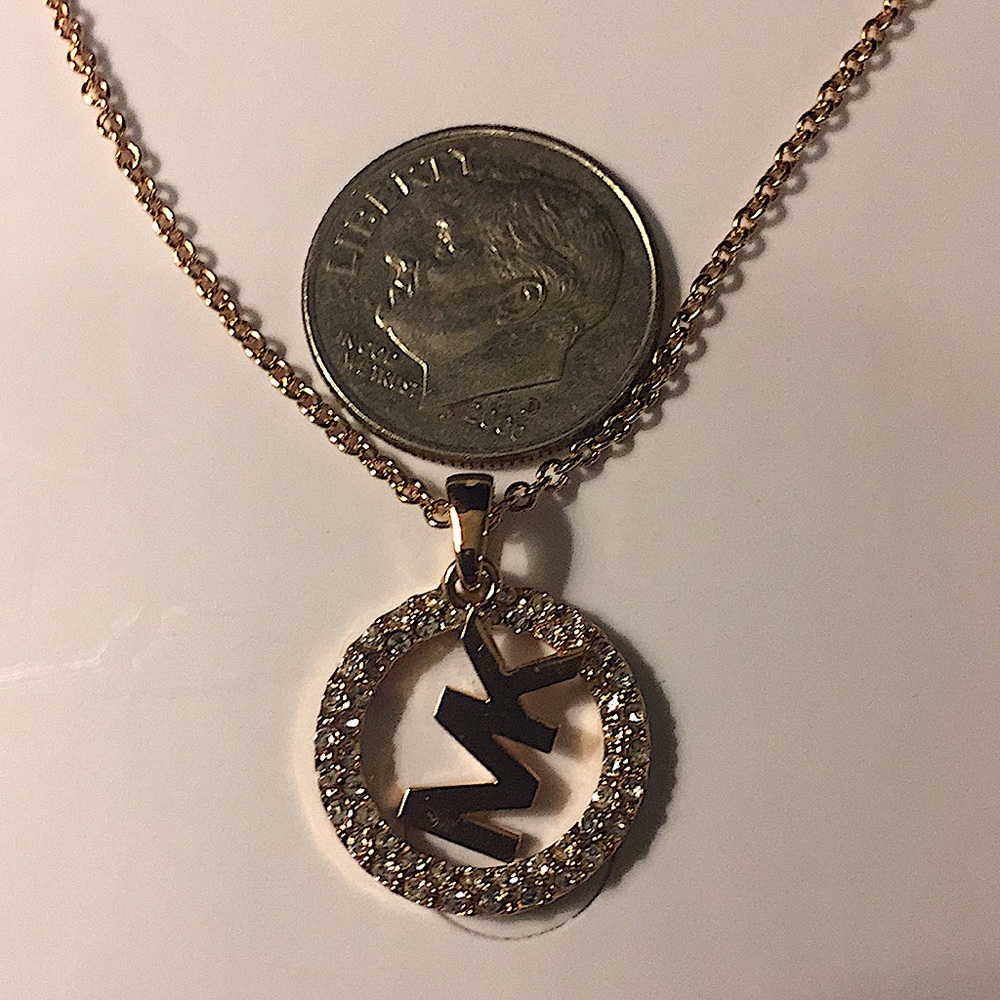 MICHAEL KORS - ROSE GOLD MK LOGO PENDANT NECKLACE - Picture 9 of 12